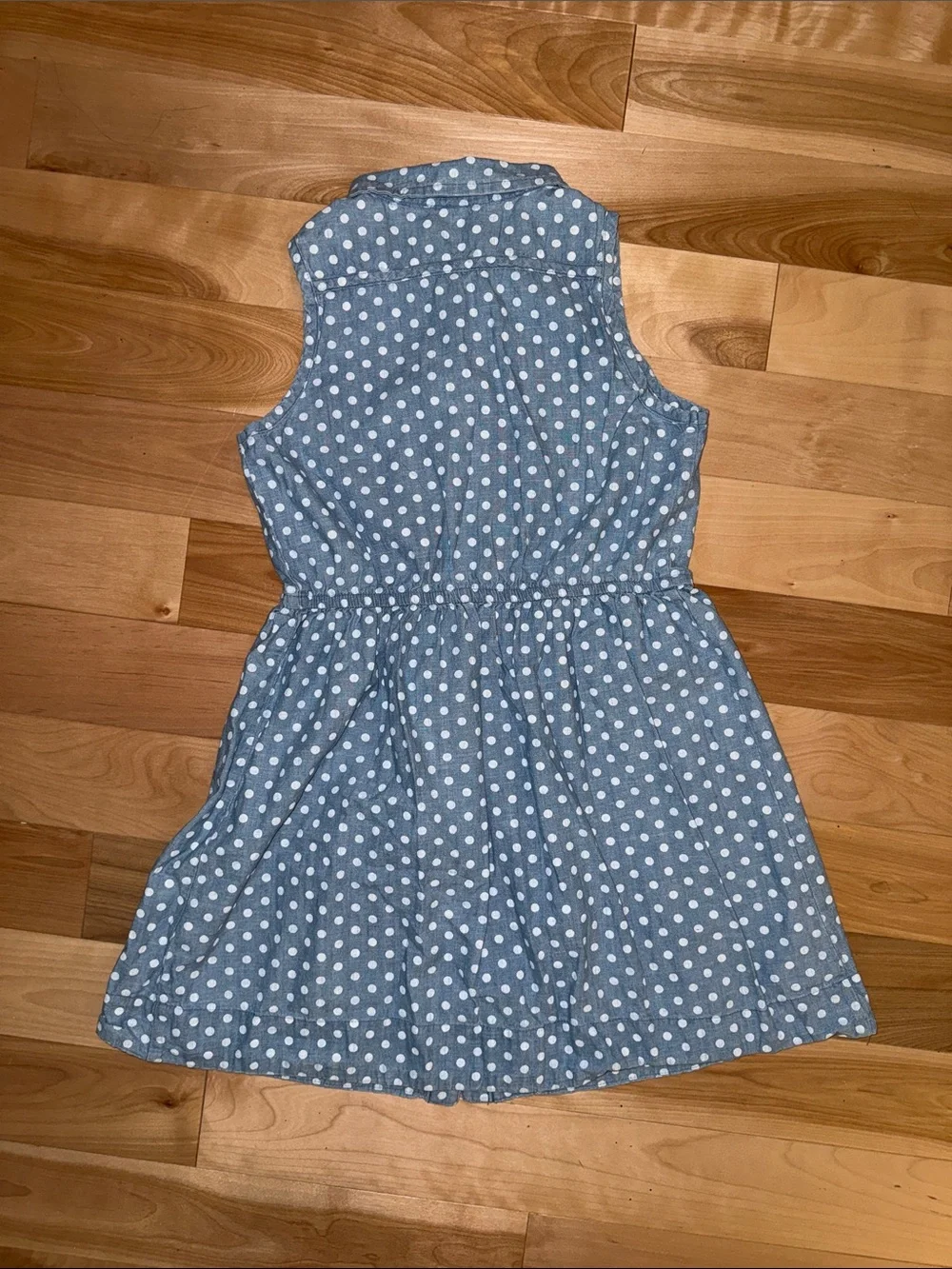 Polka Dot Blue Sleeveless Button-Front Kids Lightweight Denim Dress L So Cute!